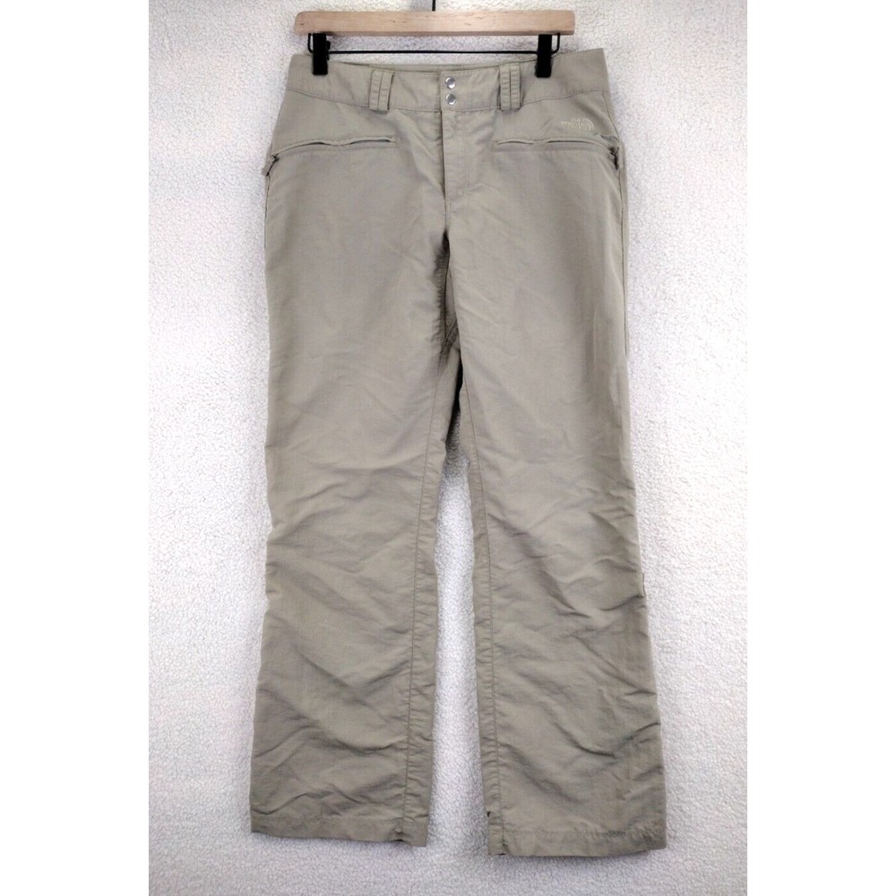 The North Face Nylon Pants Womens 8 Beige Khaki zipper pockets Drawstring Hiking